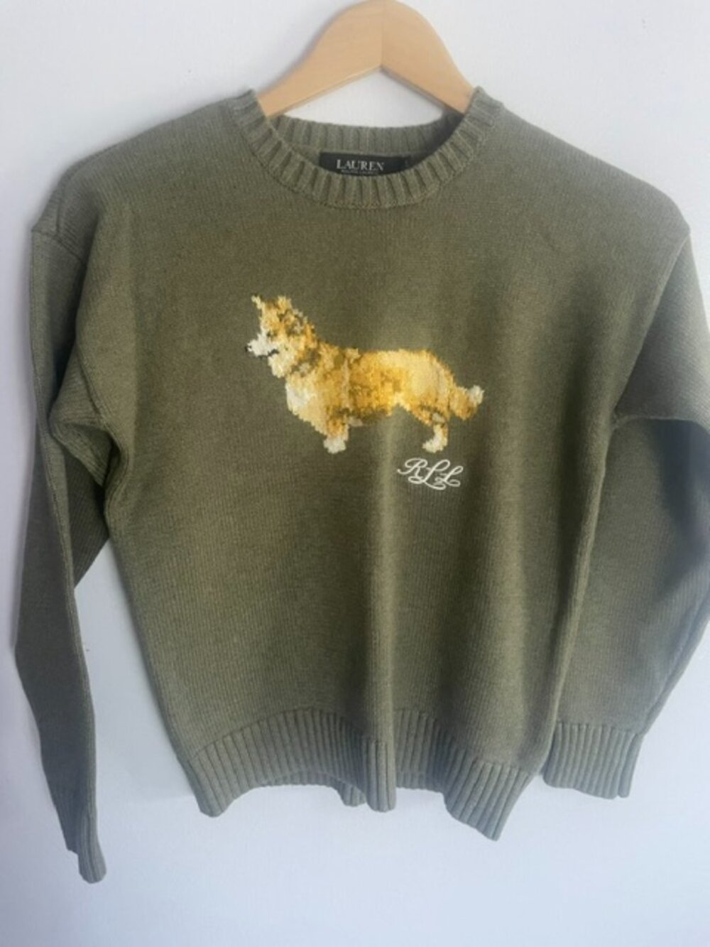 NWOT-Lauren, Corgi sweater (green, size small)